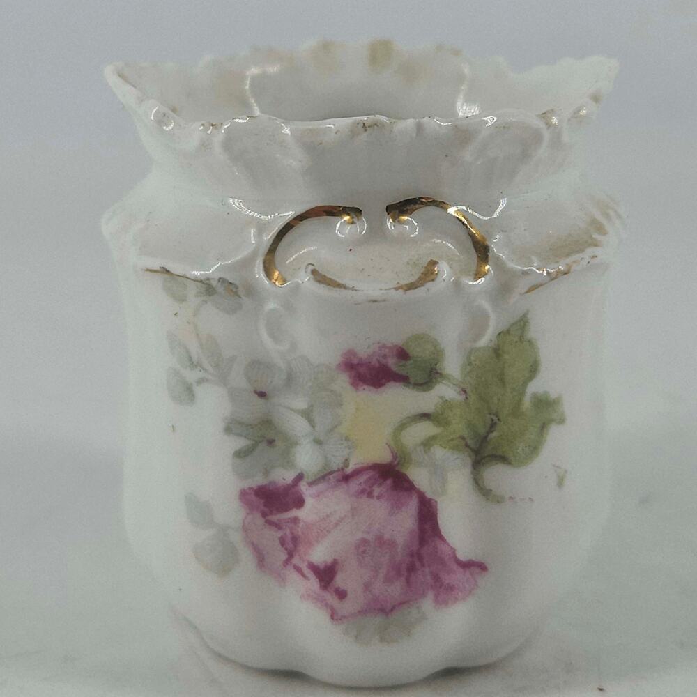 Antique hand painted RS Prussia small miniature budvase or toothpick holder dish